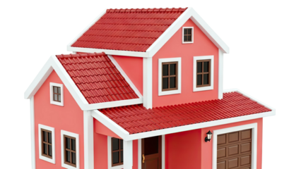 Cartoon House with Red Tile Roof