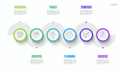 Infographic 6 options design elements for your business data. Vector Illustration.
