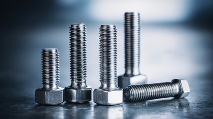 Shiny metal bolts in a close up studio environment
