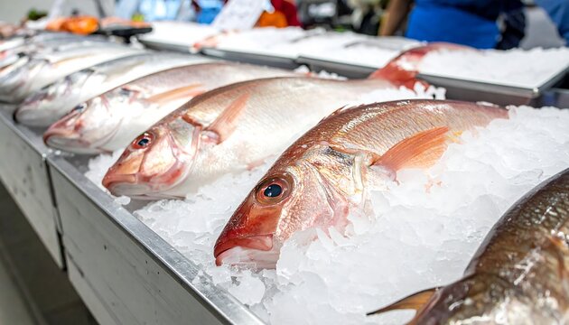 Fresh Red Snapper on Ice - A Seafood Market Display.