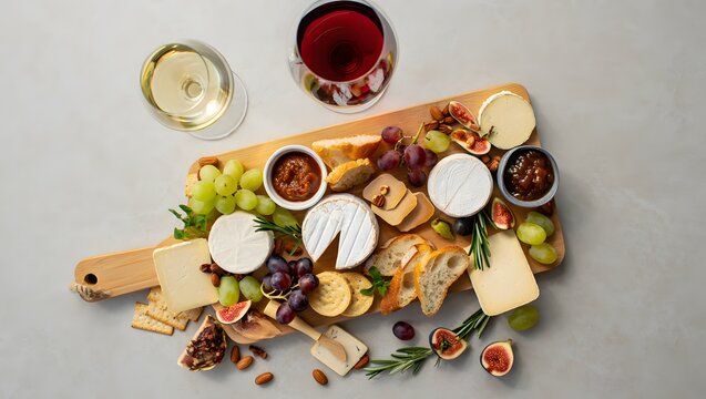 Delicious wine and cheese platter with fresh fruit and crackers - Powered by Adobe