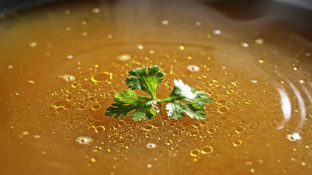 Golden Broth with Cilantro: A Culinary Still Life