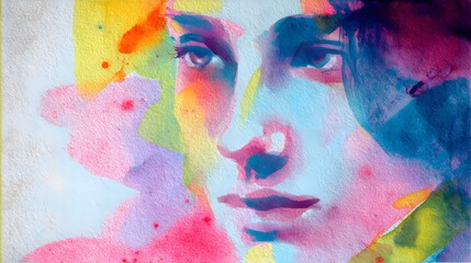 Vibrant watercolor portrait blends bold brushstrokes modern artistry layered translucent washes texture