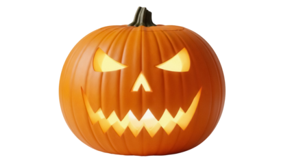 Halloween jack-o -lantern PNG isolated on transparent background, carved pumpkin with scary face for holiday decoration