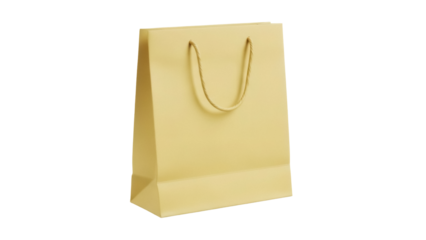 Elegant beige paper shopping bag isolated PNG, blank gift bag for retail, sale, discount, or promotional use on transparent background