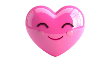 Pink heart emoji face with a glossy finish, cute loving expression, and smooth rounded 3D features Isolated On solid white Background14