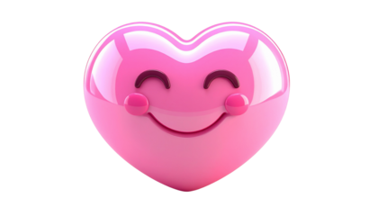 Pink heart emoji face with a glossy finish, cute loving expression, and smooth rounded 3D features Isolated On solid white Background12