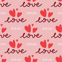 Love hand lettering seamless pattern. 14 february