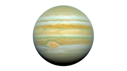 Jupiter planet isolated PNG, gas giant with colorful bands and swirling clouds on transparent background, astronomical object for education