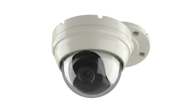 Dome security camera isolated PNG, surveillance system for home or business security and monitoring on transparent background