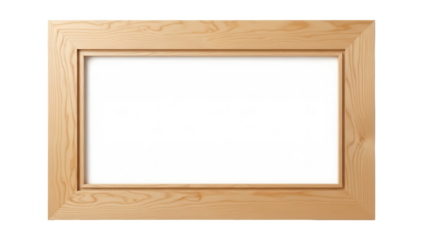 Light wood picture frame PNG isolated on transparent background, natural wooden border for photos and artwork display