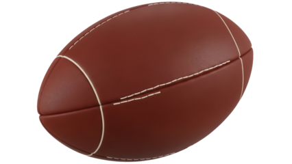 American football PNG isolated on transparent background, brown leather ball with white laces for sports equipment and game day designs