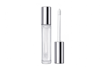 Transparent lip gloss tube and applicator with a silver cap