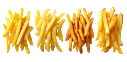 set of potato chips, pommes frittes or french fries isolated on white or transparent png