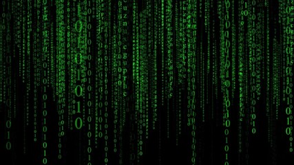 3D animation. Matrix code falling computer digital code rain background. Hi tech digital matrix binary code falling. Concept of science, motion graphic, digital technology, hacker and programming. - Powered by Adobe