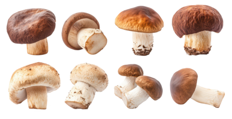 set of autumnal harvest mushrooms edible boletus porcin cap isolated on white