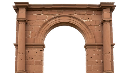 Ancient sandstone archway isolated PNG on transparent background, weathered stone architecture with...
