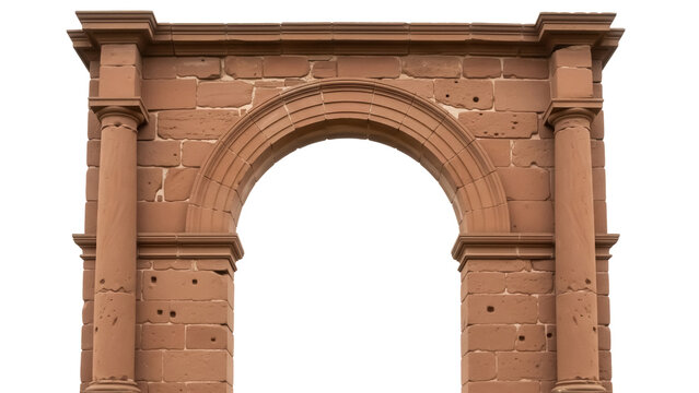 Ancient sandstone archway isolated PNG on transparent background, weathered stone architecture with Romanesque design for historical and architectural projects