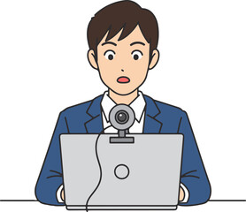 Online Meeting Man Video Call Remote Work Business Concept, Flat Cartoon Illustration Style
