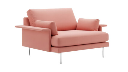 Modern salmon-colored armchair isolated PNG on transparent background, contemporary furniture for...