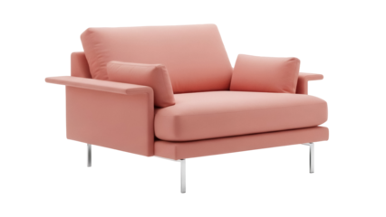 Modern salmon-colored armchair isolated PNG on transparent background, contemporary furniture for living room and interior design