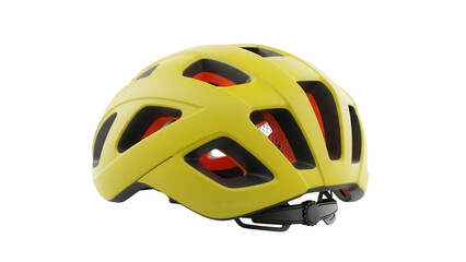 Fototapeta premium Yellow bicycle helmet isolated PNG on transparent background, protective headgear for cycling and outdoor sports safety