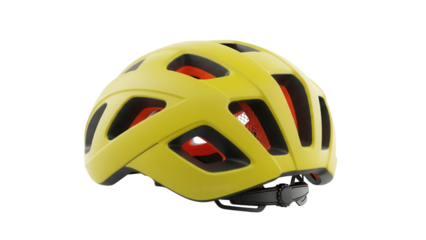 Yellow bicycle helmet isolated PNG on transparent background, protective headgear for cycling and outdoor sports safety