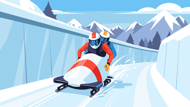 Exciting bobsleigh racing through icy tracks for promoting elite winter sports and thrilling competitions