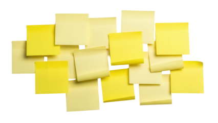 Pile of yellow sticky notes PNG isolated on transparent background, adhesive memo papers for reminders and organization