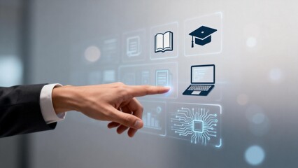 Hand interacting with digital icons