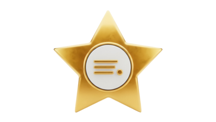 Golden star with menu icon isolated PNG on transparent background, symbol for navigation and user interface design