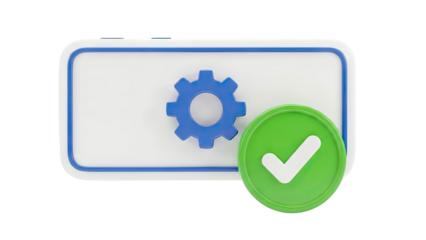 3D Render of Settings Icon with Checkmark