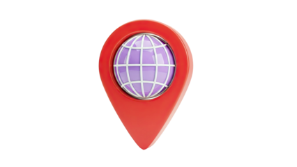 3D Red Location Pin with Purple Globe Inside