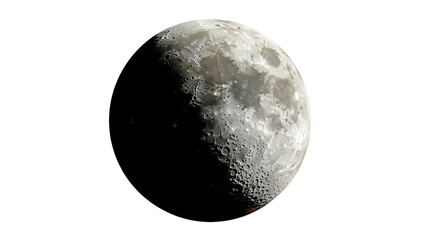 Detailed moon PNG isolated on transparent background, lunar surface with craters and shadows,...