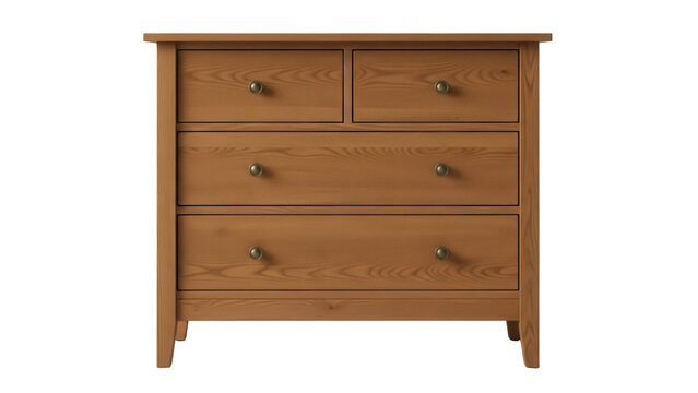 Wooden chest of drawers isolated PNG on transparent background, brown dresser with four drawers for bedroom furniture and storage