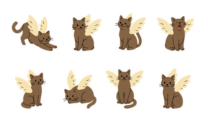 Fototapeta premium Winged cats. Minimal vector fantasy animal illustration in simple creative style