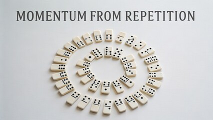 Dominoes in a spiral formation representing chain reaction