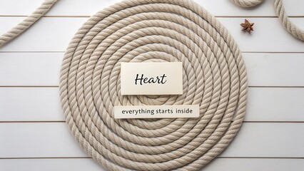 Heart in the middle of coiled rope with inspirational text