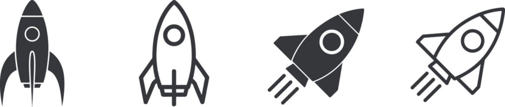 rocket icon set symbolizing startup, launch, growth and innovation, clean vector illustration