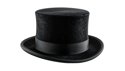 Formal black top hat on a solid black background, showcasing its classic shape and elegance