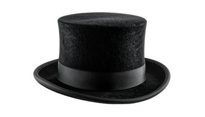 Formal black top hat on a solid black background, showcasing its classic shape and elegance