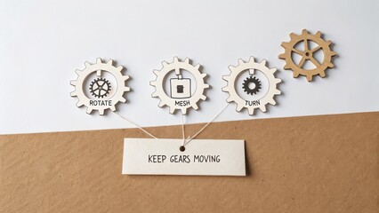 Flat lay of wooden gears symbolizing motion and connection