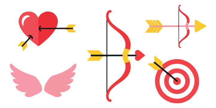 Image of valentine s day themed icons including heart with arrow bow and arrow target and wings high quality professional