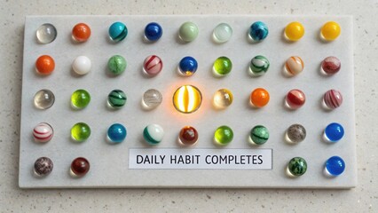 Glowing Marble Surrounded by Other Marbles in a Grid