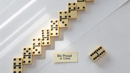 Dominoes forming staircase symbolizing climbing toward success
