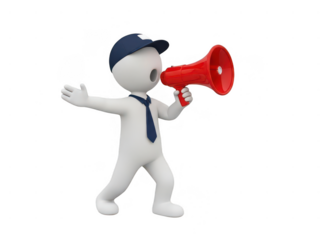 Business man with megaphone isolated on transparent background