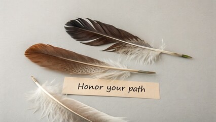 Minimal Arrangement of Feathers with Inspirational Text on a Card
