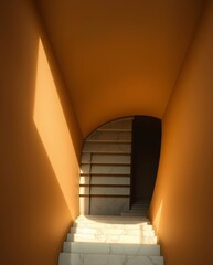 Curved staircase with warm light in a modern building interior during daytime