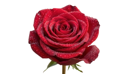 Beautiful red rose with water droplets isolated PNG, romantic flower for Valentine s Day and love themes on transparent background