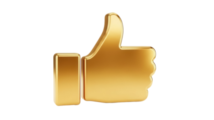 Golden thumbs up PNG isolated on transparent background, like symbol for social media and positive feedback